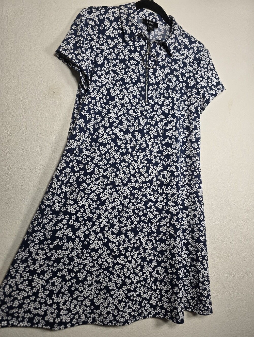 MSK Navy Blue White Floral Polo Half Zip Shift Dress Size M - Picture 4 of 10